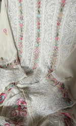 将图像加载到图库查看器中, Women's Lakhnavi Handcrafted Pure Silk Georgette Unstitched Chikankari Anarkali And Dupatta Set- HONC0313288