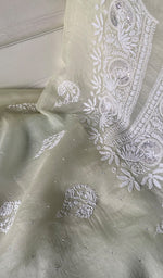 Load image into Gallery viewer, Women's Lakhnavi Handcrafted Pure Organza Chikankari Unstitched Kurta And Dupatta Set- HONC0346144