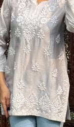 Load image into Gallery viewer, Hania Women's Lakhnavi Handcrafted Chanderi Silk Chikankari Top - HONC0237599