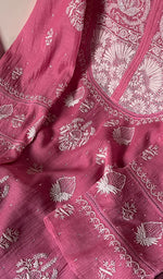 Load image into Gallery viewer, Asmaan Women's Lakhnavi Handcrafted Mul Chanderi Semi - Stitched Kurta And Dupatta Set - HONC0253342