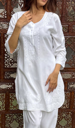 Load image into Gallery viewer, Women's Lakhnavi Handcrafted Modal Cotton Chikankari Top And Pant Set  - HONC0267544