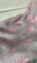 Load image into Gallery viewer, Women's Lakhnavi Handcrafted Pure Organza Chikankari Unstitched Kurta And Dupatta Set- HONC0361460