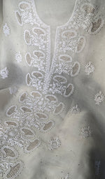 Load image into Gallery viewer, Women's Lakhnavi Handcrafted Pure Organza Chikankari Unstitched Kurta And Dupatta Set- HONC0359777