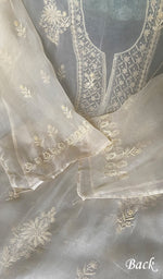 Load image into Gallery viewer, Women's Lakhnavi Handcrafted Pure Organza Chikankari Unstitched Kurta And Dupatta Set- HONC0338245
