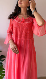 将图像加载到图库查看器中, Aadab Women's Lucknowi Handcrafted Faux-Georgette Chikankari Anarkali Dress - NC038960