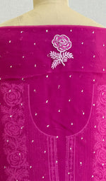将图像加载到图库查看器中, Rose Women's Lakhnavi Handcrafted Pure Organza Chikankari Unstitched Kurta And Dupatta Set- HONC0229938
