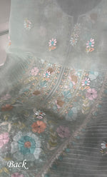 Load image into Gallery viewer, Women's Lakhnavi Handcrafted Pure Organza Chikankari Unstitched Kurta And Dupatta Set- HONC0323650