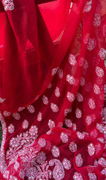 将图像加载到图库查看器中, Women's Lakhnavi Handcrafted Faux-Georgette Chikankari Saree - HONC0188885