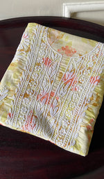 Load image into Gallery viewer, Women's Lucknowi Handcrafted Mul Cotton Chikankari Unstitched Kurti Fabric- HONC0157691