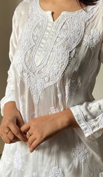 Load image into Gallery viewer, Women's Lakhnavi Handcrafted Modal Cotton Chikankari Short Kurta And Plazzo Set - HONC0290872