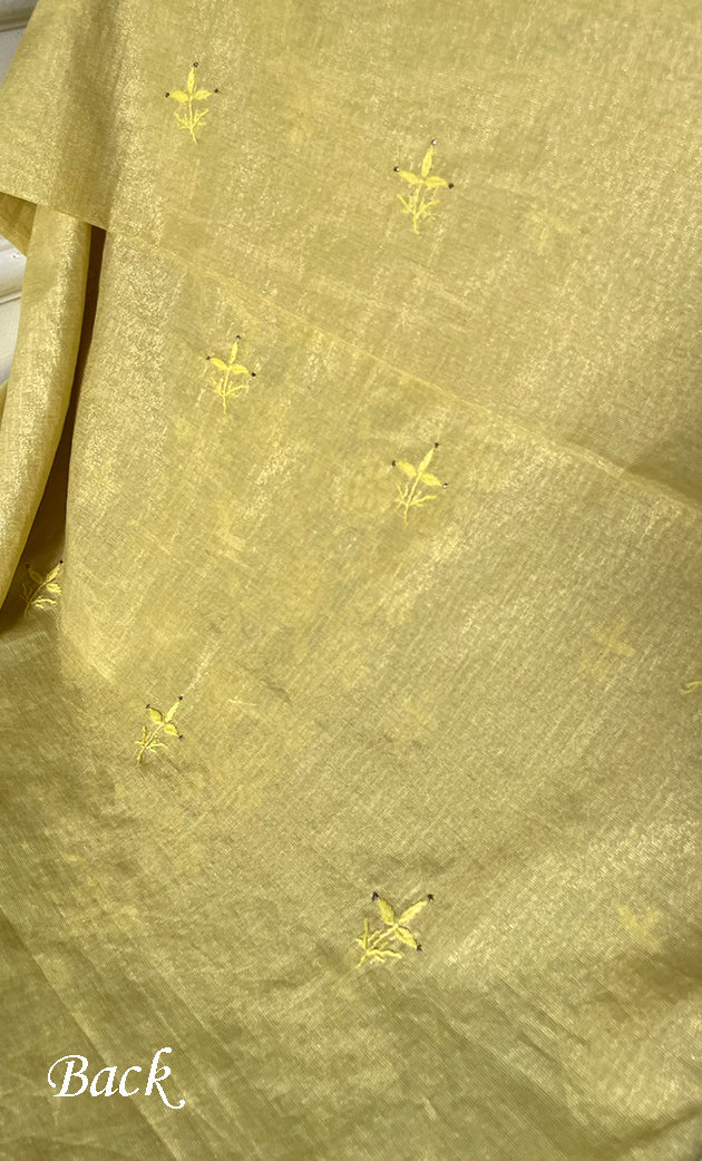 Women's Lakhnavi Handcrafted Tissue Chanderi Unstitched Chikankari Kurta And Dupatta Set - HONC0248436