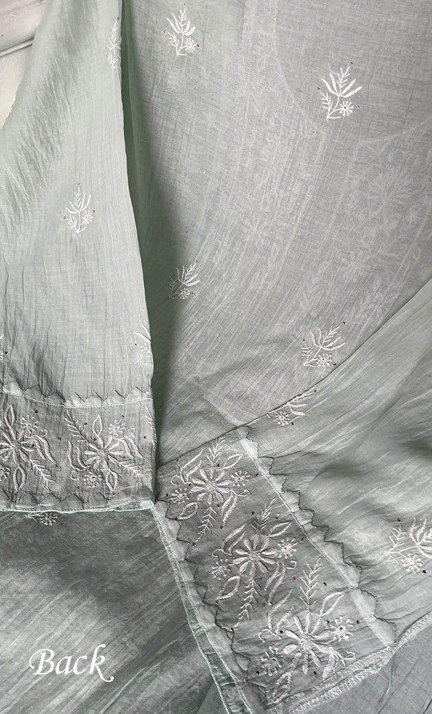 Women's Lakhnavi Handcrafted Mul Chanderi Semi - Stitched Kurta And Dupatta Set - HONC0305164