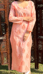 Load image into Gallery viewer, Masooma Women's Lucknowi Handcrafted Chanderi Chikankari Kurti - HONC0258062