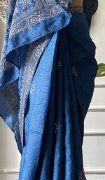 Load image into Gallery viewer, Women's Lakhnavi Handcrafted Tussar Silk Chikankari Saree - HONC0342571