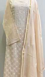 Load image into Gallery viewer, Women's Lakhnavi Handcrafted Mul Chanderi Semi - Stiched Kurta And Dupatta Set - HONC0154859