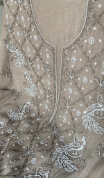 Load image into Gallery viewer, Women's Lakhnavi Handcrafted Mul Chanderi Unstitched Chikankari Full Suit Material - HONC0339568