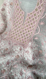 Load image into Gallery viewer, Women's Lakhnavi Handcrafted Pure Organza Chikankari Unstitched Kurta And Dupatta Set- HONC0316458