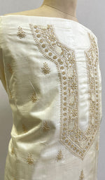 Load image into Gallery viewer, Lucknowi Handcrafted Chanderi Silk Chikankari Unstitched Men's Kurta Fabric - HONC0186276