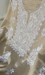 Load image into Gallery viewer, Women's Lakhnavi Handcrafted Tissue Chanderi Unstitched Chikankari Kurta And Dupatta Set - HONC0339373