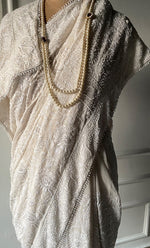 Load image into Gallery viewer, Women's Lakhnavi Handcrafted Pure Silk Georgette Chikankari Saree - HONC0297642