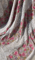 Load image into Gallery viewer, Women's Lakhnavi Handcrafted Pure Silk Georgette Chikankari Saree - HONC0274174