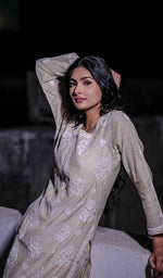 Load image into Gallery viewer, Women's Lakhnavi Handcrafted Cotton Chikankari Kurta And Palazzo Set - HONC0211793