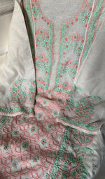 Load image into Gallery viewer, Women's Lakhnavi Handcrafted Linen Cotton Semi -Stitched Kurta And Dupatta Set - HONC0269956