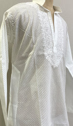 将图像加载到图库查看器中, Men's Lucknowi Handcrafted Cotton Chikankari Kurta - HONC0201089