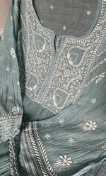 将图像加载到图库查看器中, Izana Women's Lakhnavi Handcrafted Mul Chanderi Semi - stitched Chikankari Full Suit Material - HONC0333504