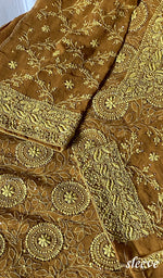将图像加载到图库查看器中, Women's Lakhnavi Handcrafted Pure Silk Georgette Chikankari Semi-Stiched Kurta And Dupatta Set - HONC0244204