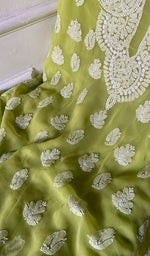将图像加载到图库查看器中, Women's Lucknowi Handcrafted Faux-Georgette Unstitched Chikankari Suit Material - HONC0347506