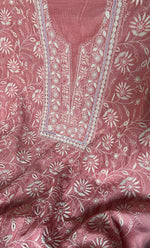 Load image into Gallery viewer, Women's Lakhnavi Handcrafted Unstitched Munga Silk Chikankari Kurta And Dupatta Set- HONC0278879
