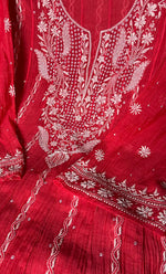 Load image into Gallery viewer, Women's Lakhnavi Handcrafted Mul Chanderi Semi - Stitched Anarkali And Dupatta Set- HONC0300027