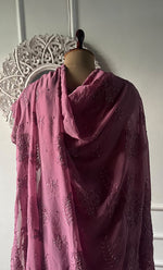 将图像加载到图库查看器中, Women's Lakhnavi Handcrafted Viscose Georgette Chikankari Saree - HONC0329024