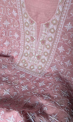 Load image into Gallery viewer, Women's Lakhnavi Handcrafted Unstitched Munga Silk Chikankari Kurta And Dupatta Set- HONC0274526