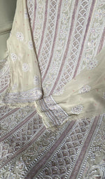 Load image into Gallery viewer, Women's Lakhnavi Handcrafted Pure Silk Georgette Chikankari Semi - stitched Anarkali And Dupatta Set- HONC0335355