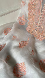 将图像加载到图库查看器中, Mehnaj Women's Lakhnavi Handcrafted Pure Organza Chikankari Unstitched Kurta And Dupatta Set- HONC0340802