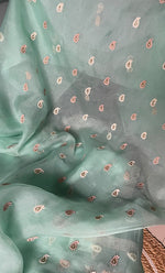 将图像加载到图库查看器中, Women's Lakhnavi Handcrafted Pure Organza Silk Chikankari Unstitched Full Suit Material - HONC0267229
