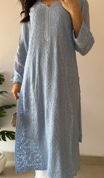 Load image into Gallery viewer, Yusra Women's Lakhnavi Handcrafted Viscose Georgette Chikankari Kurti- HONC0268917