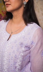 Load image into Gallery viewer, Women's Lakhnavi Handcrafted Mul Chanderi Chikankari Stitched Kurta, Dupatta And Pant Set - HONC0304131