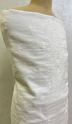 将图像加载到图库查看器中, Lucknowi Handcrafted White Cotton Chikankari Unstitched Men's Kurta Fabric - HONC0146627
