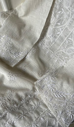 Load image into Gallery viewer, Women's Lakhnavi Handcrafted Linen Cotton Chikankari Semi- Stitched Kurta And Dupatta Set- HONC0258765