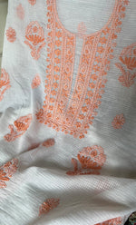 Load image into Gallery viewer, Women's Lucknowi Handcrafted Kota Cotton Chikankari Unstitched Kurta And Dupatta Set - HONC0305074