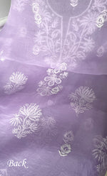 Load image into Gallery viewer, Women's Lakhnavi Handcrafted Pure Organza Chikankari Unstitched Kurta And Dupatta Set- HONC0314175