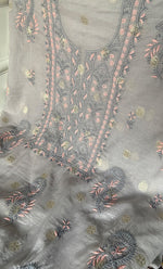 Load image into Gallery viewer, Women's Lakhnavi Handcrafted Mul Chanderi Unstitched Chikankari Full Suit Material - HONC0316861
