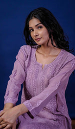 Load image into Gallery viewer, Women's Lakhnavi Handcrafted Viscose Georgette Chikankari Kurti - HONC0200203