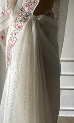 Load image into Gallery viewer, Women's Lucknowi Handcrafted Pure Organza Silk Chikankari Saree - HONC0329246
