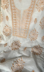 Load image into Gallery viewer, Women's Lakhnavi Handcrafted Mul Chanderi Unstitched Kurta And Dupatta Set- HONC0329236