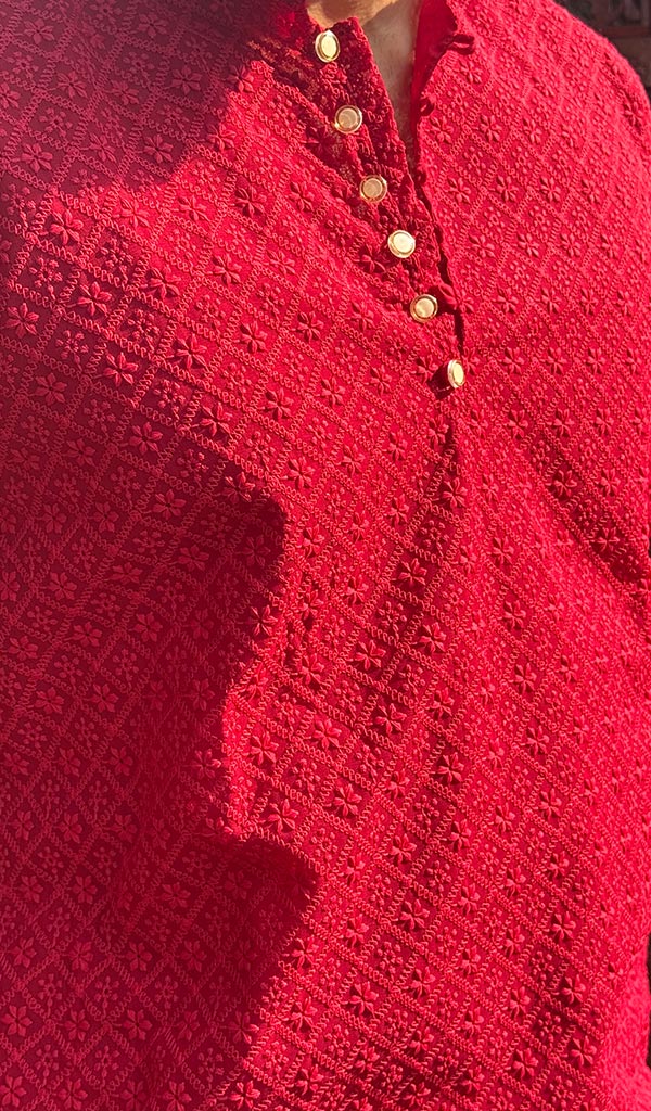 Men's Faux-Georgette Hakoba Kurta - HONC0261819