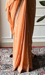 将图像加载到图库查看器中, Women's Lakhnavi Handcrafted Pure Silk Georgette Chikankari Saree - HONC0274172